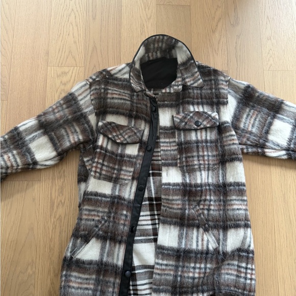 The Kooples Plaid Teddy Jacket in Cream and Brown - Picture 4 of 7